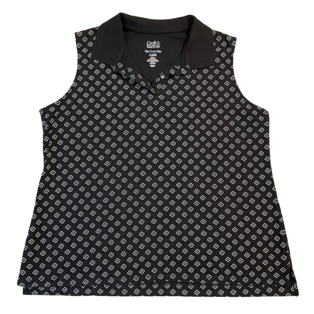 Croft & Barrow Women Polo X-LARGE Black Geometric The Classic Polo Button Cotton